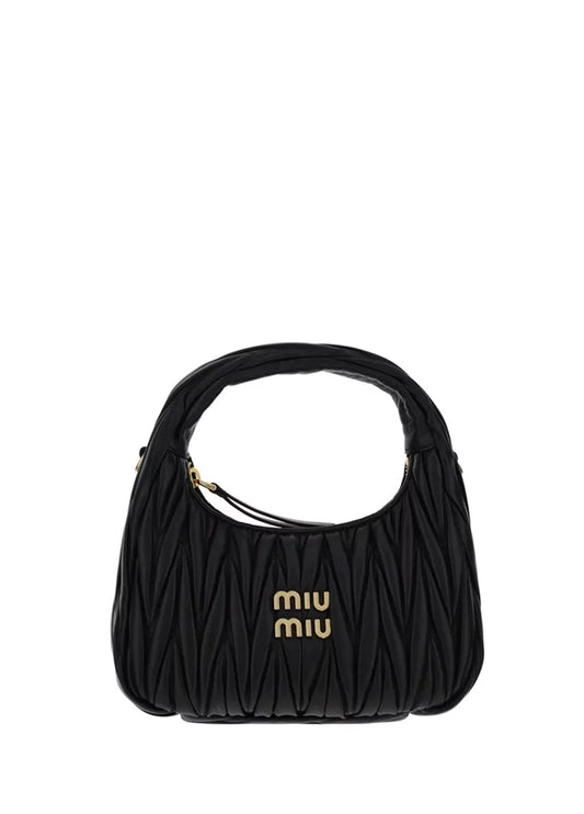 Miu Wander Matteles Small Hobo Bag Black