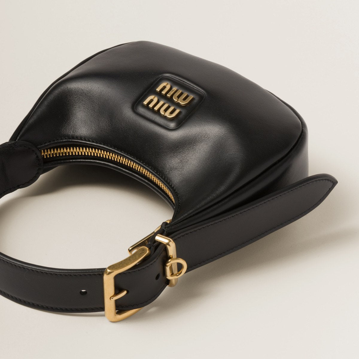 Miu Leather Mini Hobo Bag Black