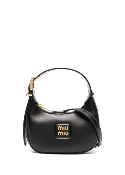 Miu Leather Mini Hobo Bag Black