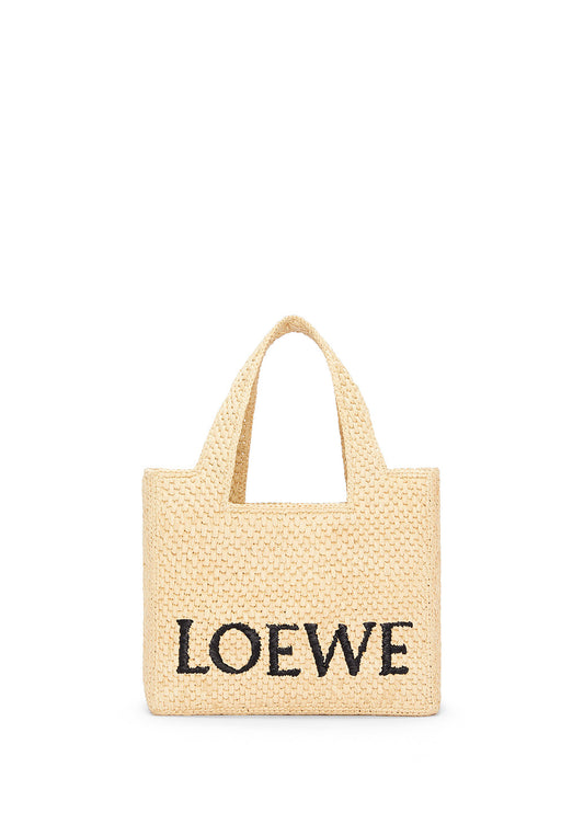 Loewe Small Font Tote In Raffia Natural